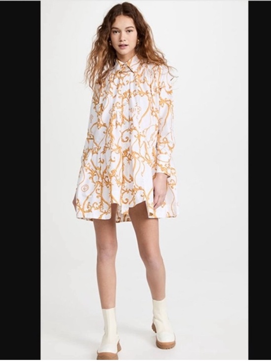 Ganni Dresses & Skirts - Ganni Printed Cotton Poplin Gathered Panel Wide Mini Shirt Dress size 40/US 6-M